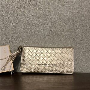 Adrienne Vittadini Silver Woven Tassel Clutch Wallet